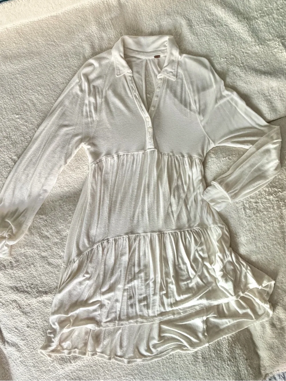Free People Ivory Empire Waist Tiered Tunic Top XS